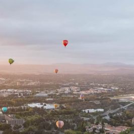 a group of people flying kites in the air